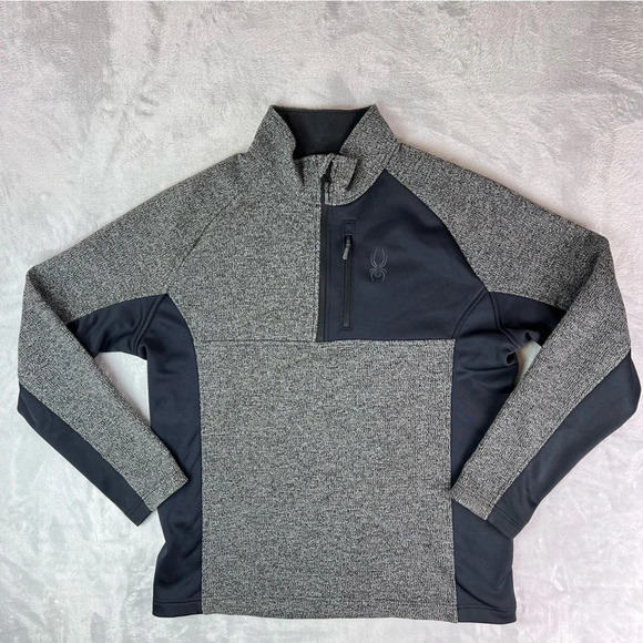 Spyder Men's Quarter Zip Pullover Men's XL Sweater Black Knit Chest Pocket Layer - Picture 1 of 14